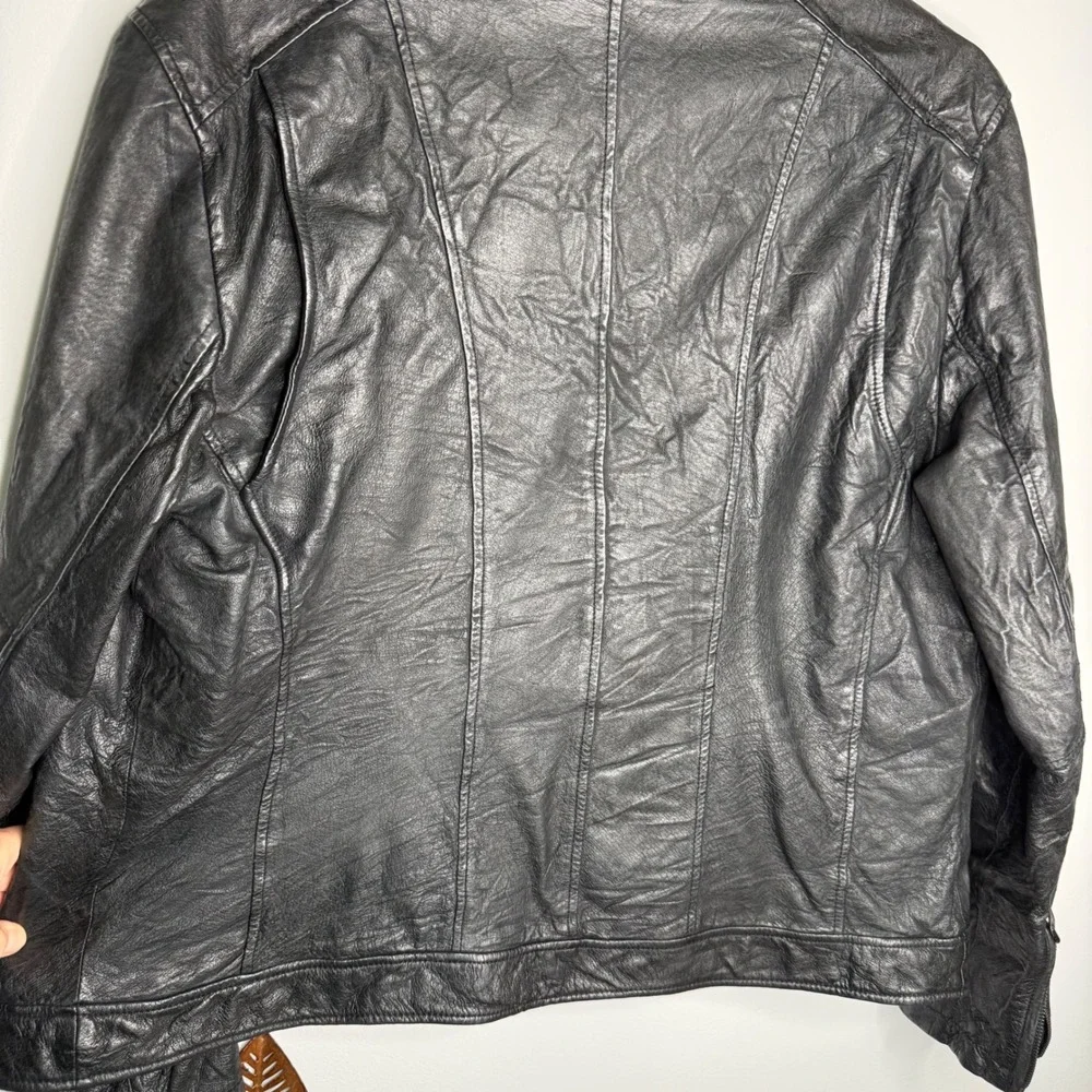 BB Levi's Capital E 2000's Cafe‎ Motorcycle Flannel Plaid Lined Leather Jacket L